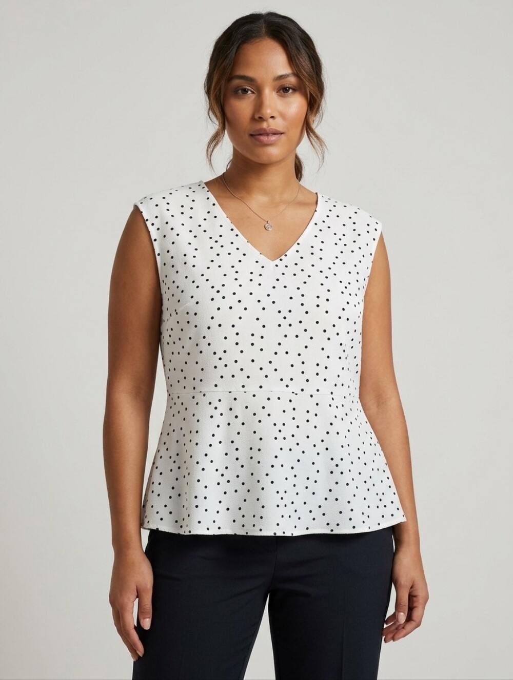 Cleo | White & Black Polka Dot Peplum Top